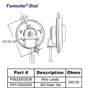 5632S02539P Rochester Gauges Jr. TwinSite Dial Capsule (P5632S02539, 5631S02539, 5-2539)